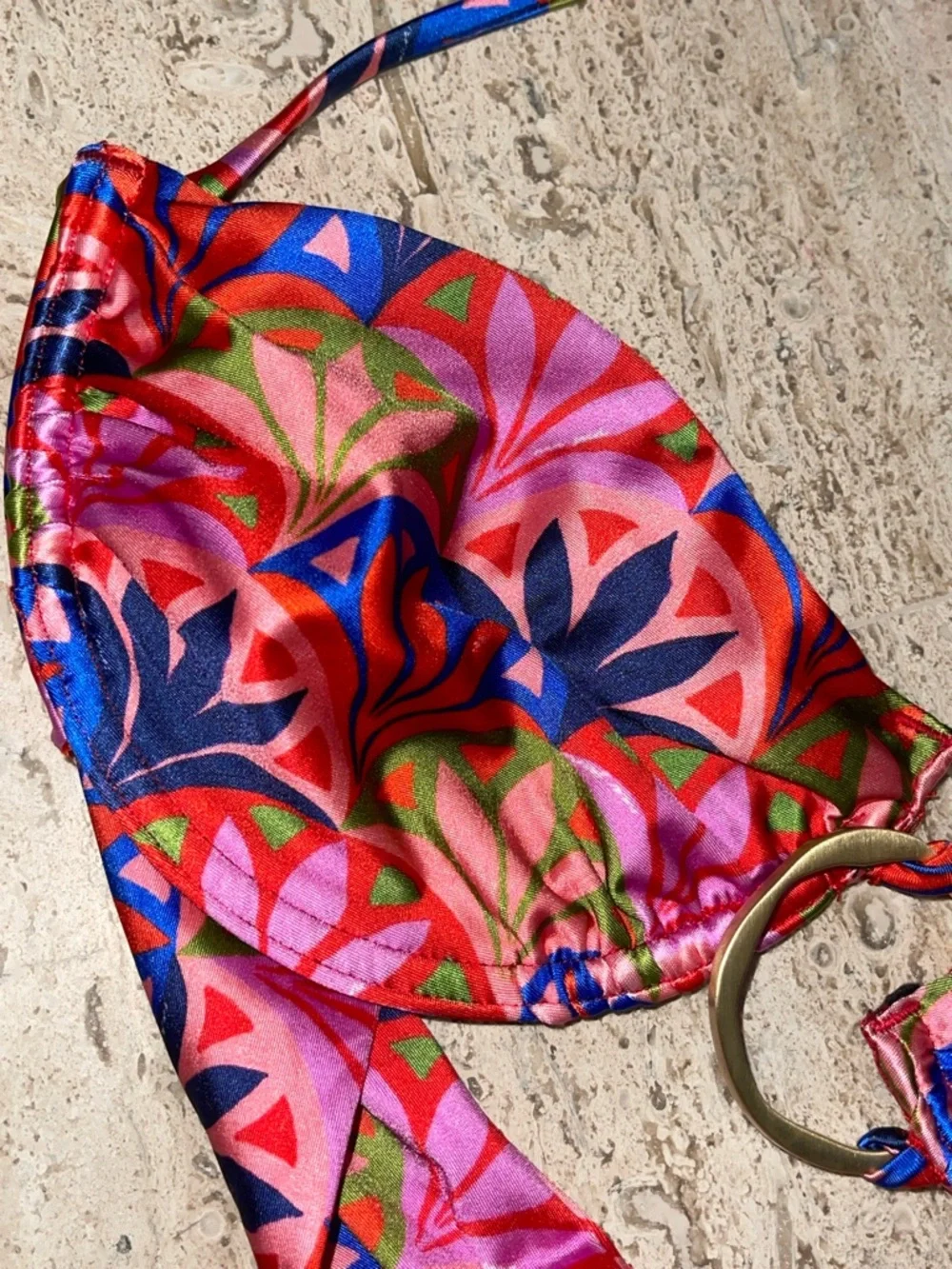 NUA SWIM Colorful Geometric Bikini Too Wire Cups with Matte Gold Ring Size Large